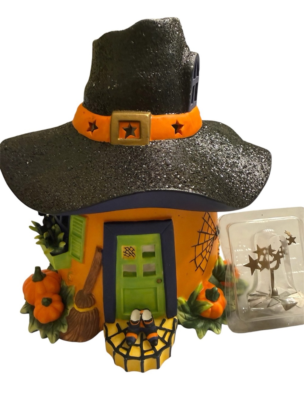 PartyLite Halloween Pumpkin Witch Hat House Tea light Candle Holder Retired